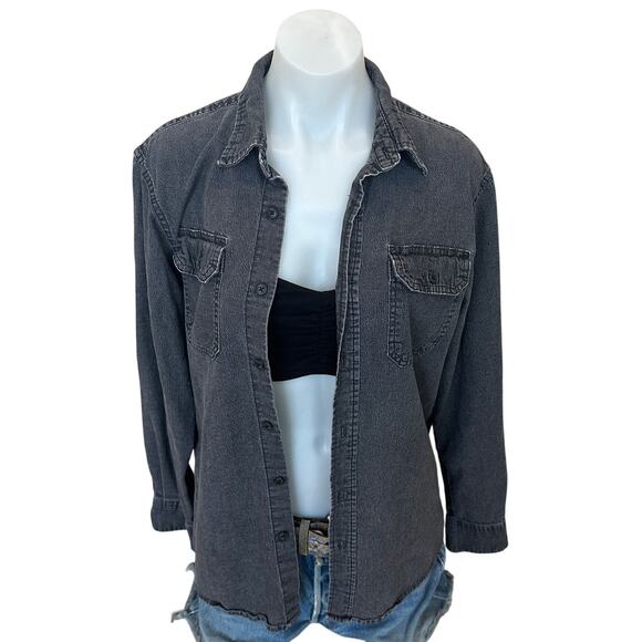 Best Mom Ever Black Chambray Button Down Shirt MEDIUM Gift Oversized Unique - Picture 4 of 6